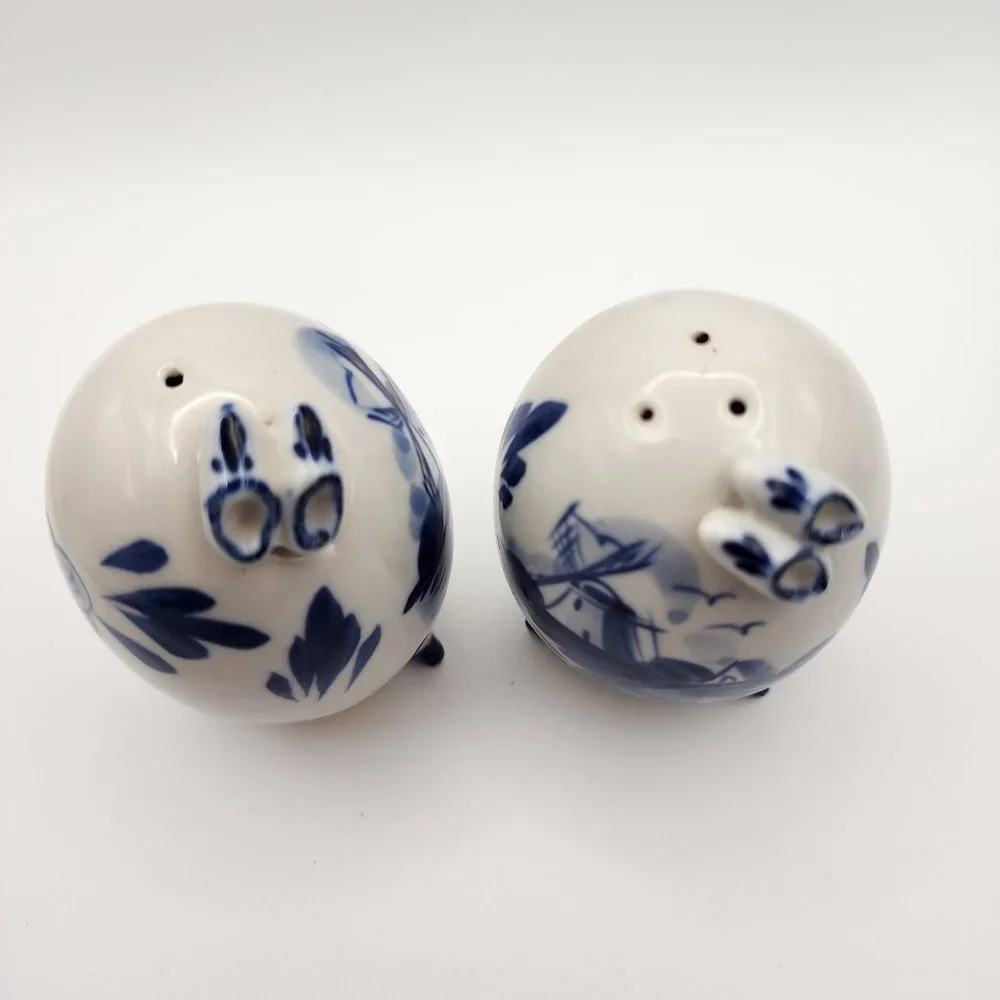 Vtg Enesco Holland Dutch Design Egg Shaped Blue White Salt & Pepper Shakers Set - Picture 8 of 8